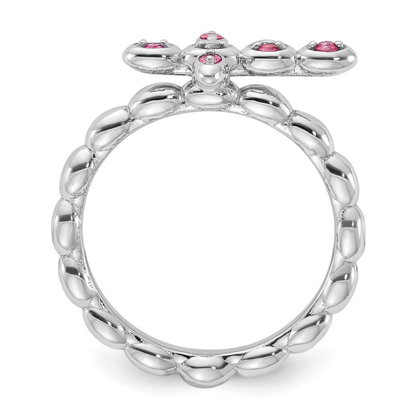 Rhodium-Plated Pink Tourmaline Cross Ring - Sterling Silver