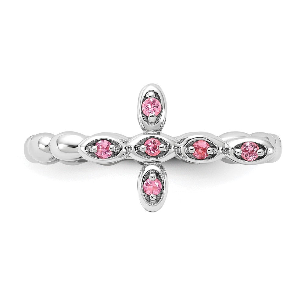 Shop Stylish Rhodium-Plated Sterling Silver Stackable Cross Ring, 14K Gold, Pink Tourmaline