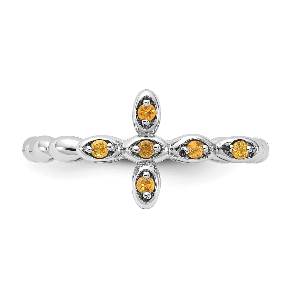 Shop Stylish Rhodium-Plated Citrine Cross Ring in Sterling Silver - 14K Luxury