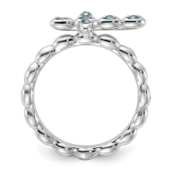 Rhodium-Plated Sterling Silver Blue Topaz Cross Ring - 8mm