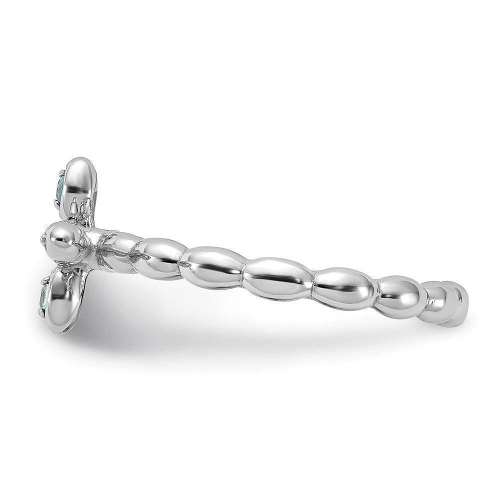 Buy Stylish Rhodium-Plated Blue Topaz Cross Ring | 14K Silver Stackable