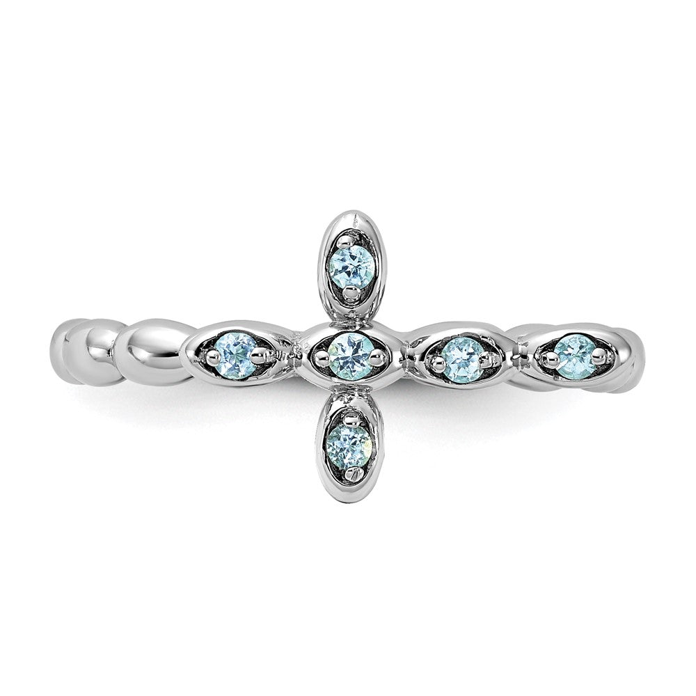 Buy Stylish Rhodium-Plated Blue Topaz Cross Ring | 14K Silver Stackable