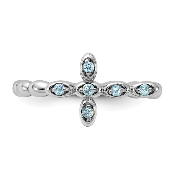 Buy Stylish Rhodium-Plated Blue Topaz Cross Ring | 14K Silver Stackable-4