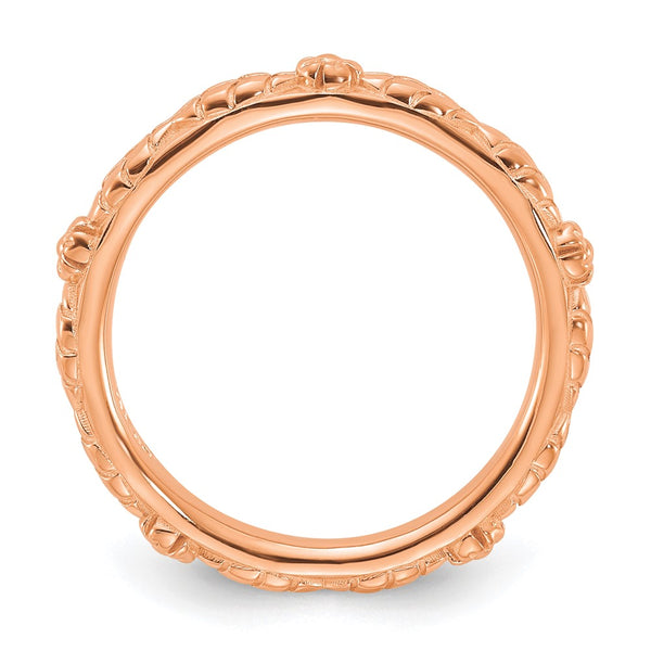 Rose Gold-Plated Floral Stackable Ring in Sterling Silver