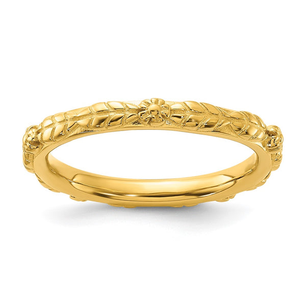 Gold-Plated Textured Flower Ring in Sterling Silver - Stackable Expressions Collection
