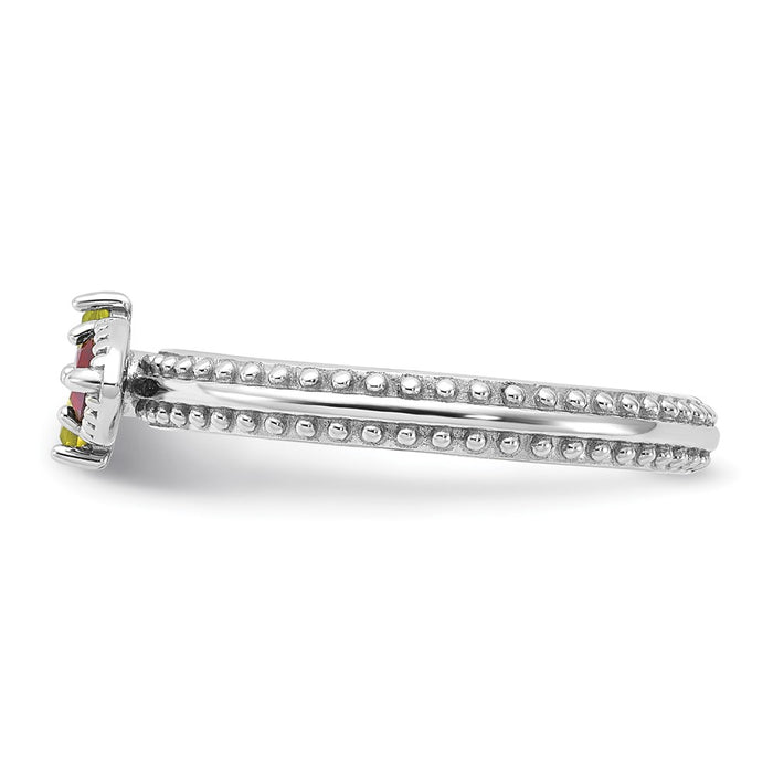 Shop Stylish Rhodium-Plated Flower Ring with Garnet, Peridot -  Sterling Silver-3