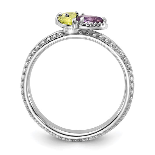 Buy Stylish Rhodium-Plated Flower Ring with Amethyst & Peridot - 14K Gold Value