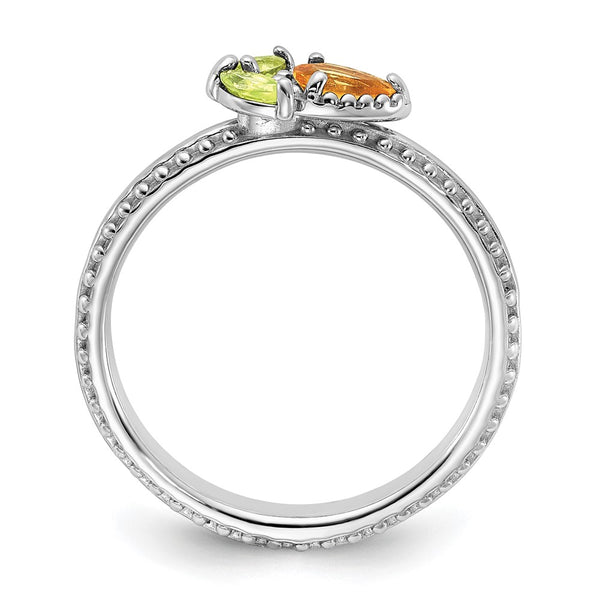 Rhodium-Plated Flower Ring with Citrine & Peridot - 14K Silver