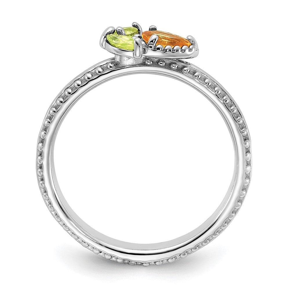 Exclusive Rhodium-Plated Textured Flower Ring - Stylish Citrine & Peridot
