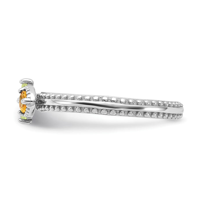 Exclusive Rhodium-Plated Textured Flower Ring - Stylish Citrine & Peridot-3