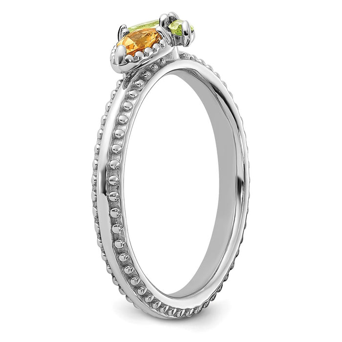 Exclusive Rhodium-Plated Textured Flower Ring - Stylish Citrine & Peridot-5