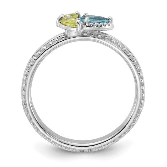 High-quality Rhodium-Plated Silver Stackable Flower Ring with Topaz & Peridot - Stylish!
