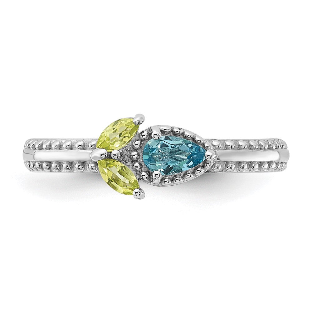 Buy Exclusive Rhodium-Plated Sterling Silver Stackable Flower Ring - Stylish Topaz & Peridot!