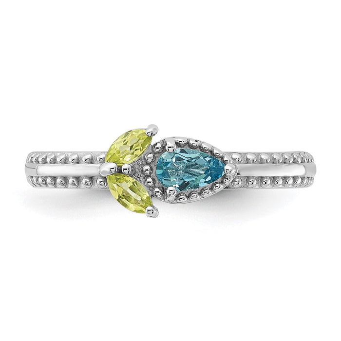 Buy Exclusive Rhodium-Plated Sterling Silver Stackable Flower Ring - Stylish Topaz & Peridot!-4