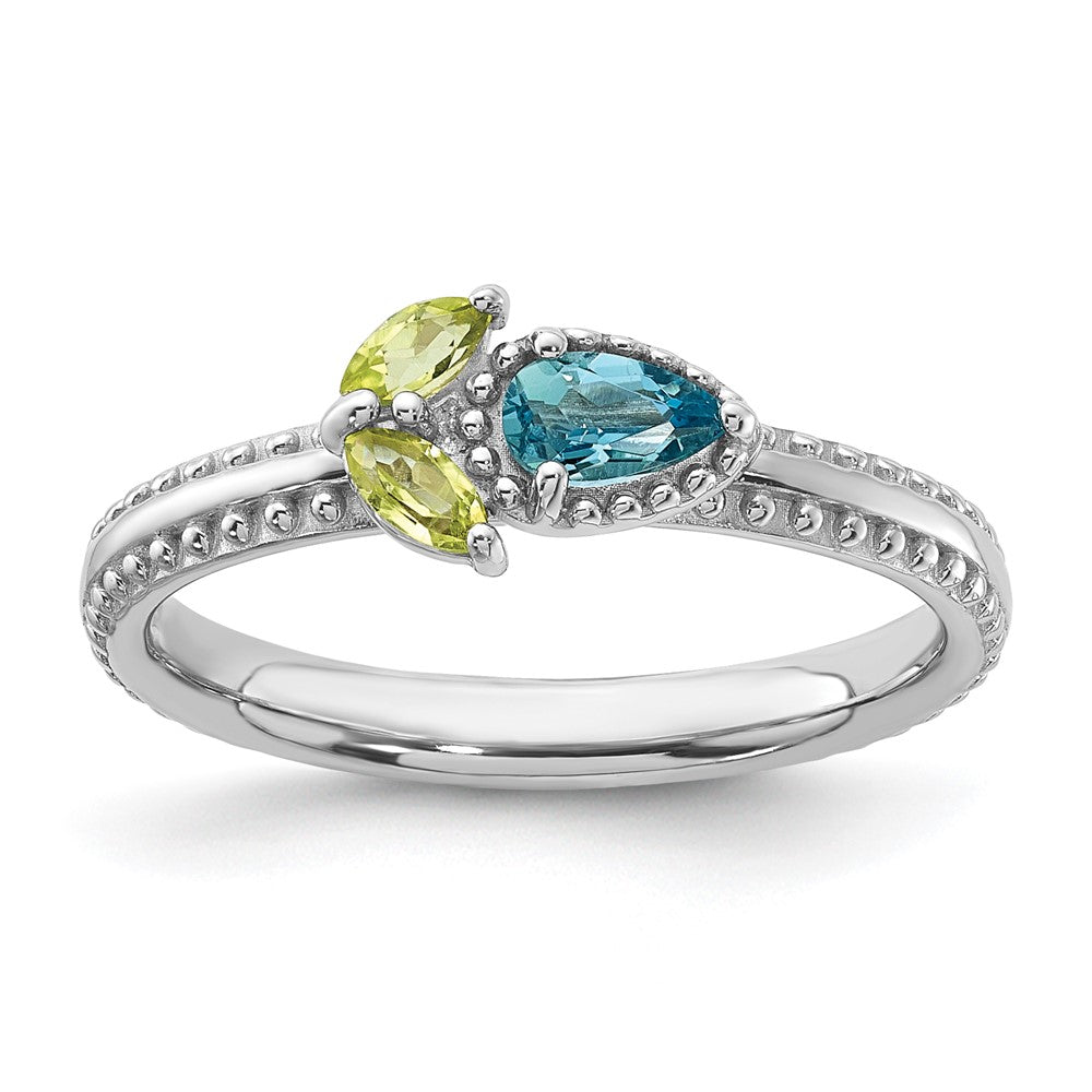 Buy Exclusive Rhodium-Plated Sterling Silver Stackable Flower Ring - Stylish Topaz & Peridot!