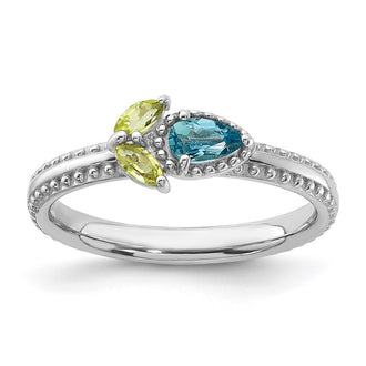 Buy Exclusive Rhodium-Plated Sterling Silver Flower Ring, Light Blue Topaz & Peridot