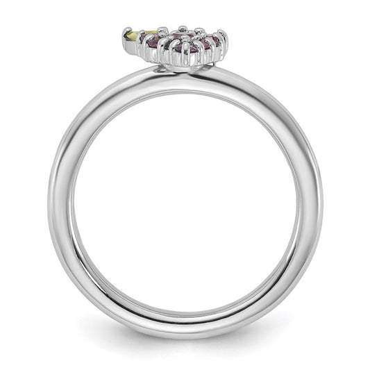 Buy Stylish Rhodium-Plated Sterling Silver Stackable Ring with Amethyst & Peridot