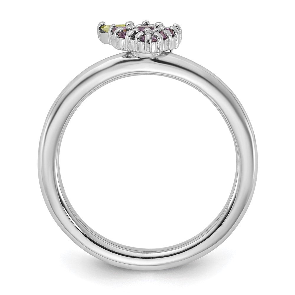 High-Quality Rhodium-Plated Sterling Silver Stackable Ring with Amethyst & Peridot - Stylish Value