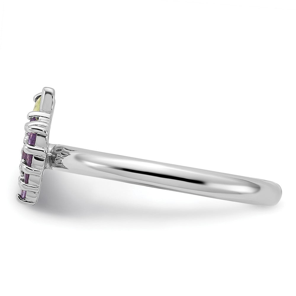 Exclusive Rhodium-Plated Sterling Silver Stackable Ring with Amethyst & Peridot, Stylish Value!
