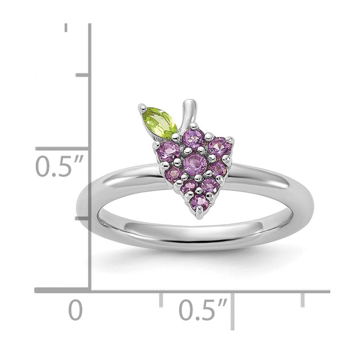 Exclusive Rhodium-Plated Sterling Silver Stackable Ring with Amethyst & Peridot, Stylish Value!-5