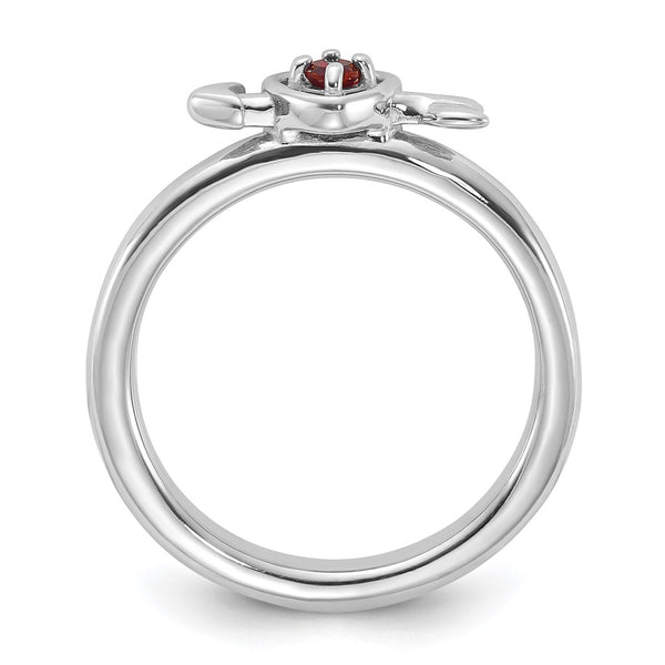 Rhodium-Plated Garnet Heart & Arrow Ring in Sterling Silver