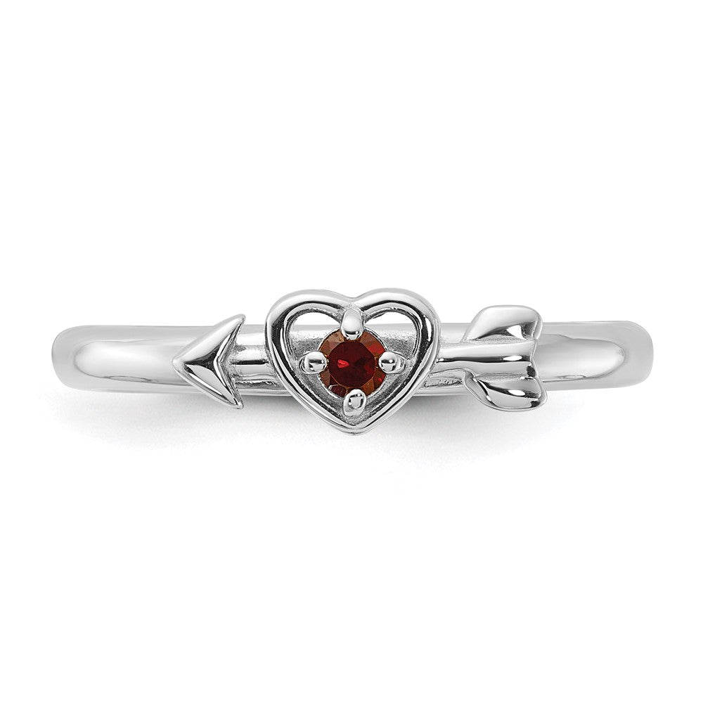 Buy Stylish Rhodium-Plated Garnet Heart & Arrow Stackable Ring in Silver