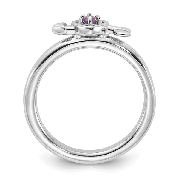Rhodium-Plated Sterling Silver Stackable Heart Ring with Amethyst