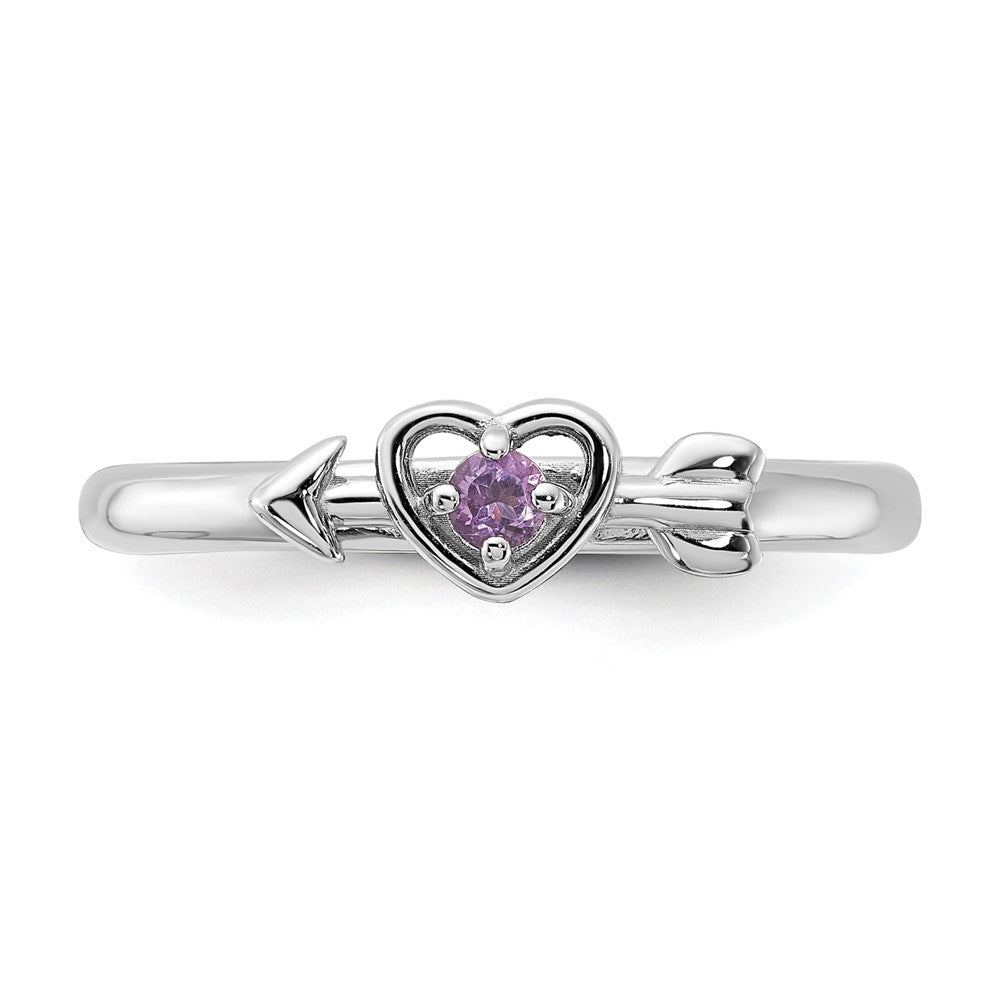 Exclusive Rhodium-Plated Amethyst Heart & Arrow Stackable Ring - Stylish Value