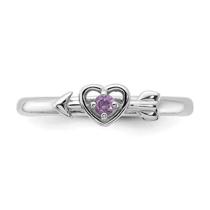 Exclusive Rhodium-Plated Amethyst Heart & Arrow Stackable Ring - Stylish Value-4