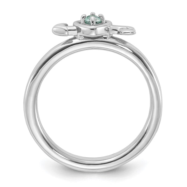 Rhodium-Plated Aquamarine Heart & Arrow Sterling Silver Ring