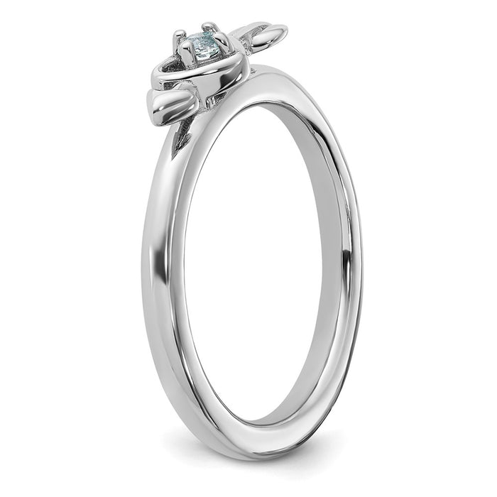 Buy Stylish Rhodium-Plated Aquamarine Heart & Arrow Stackable Ring - 14K Gold-5