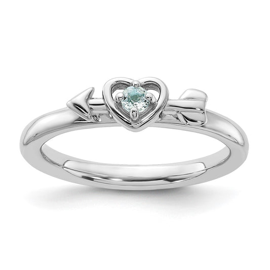 Buy Stylish Rhodium-Plated Aquamarine Heart & Arrow Sterling Silver Ring