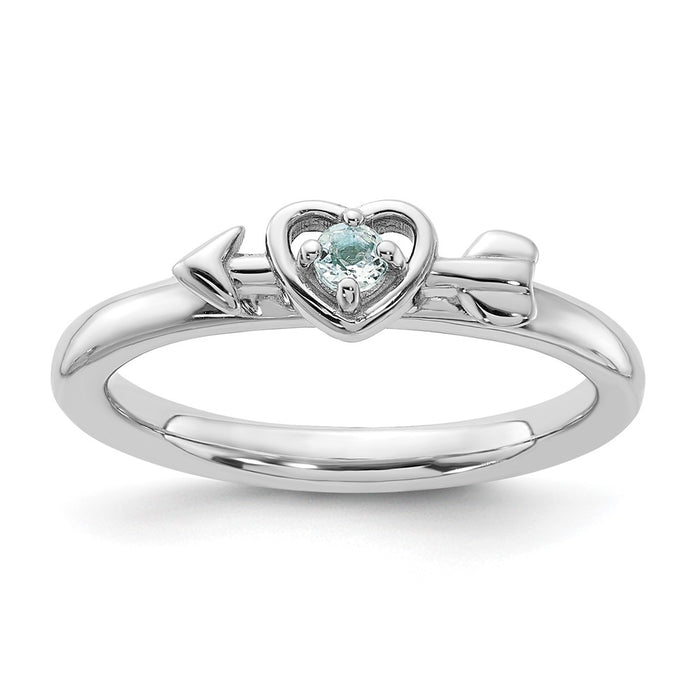 Buy Stylish Rhodium-Plated Aquamarine Heart & Arrow Sterling Silver Ring-1