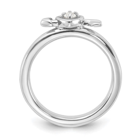 Exclusive Rhodium-Plated Silver Heart Ring with White Topaz - Stylish Stackable Design