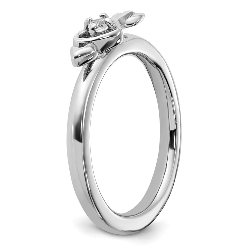 Exclusive Rhodium-Plated Silver Heart Ring with White Topaz - Stylish Stackable Design