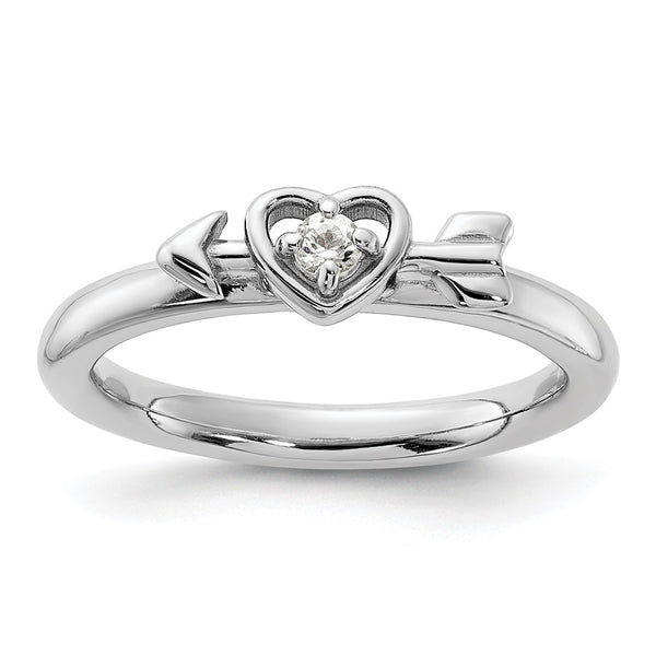 Rhodium-Plated Sterling Silver Heart Ring - 14K Gold Accent Topaz