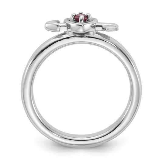 Buy Stylish Rhodium-Plated Sterling Silver Heart Ring - Rhodolite, Stackable Design