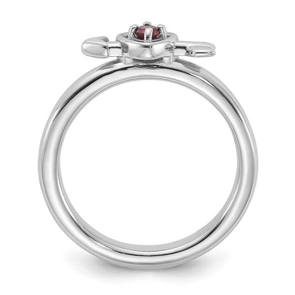 Rhodium-Plated Rhodolite Heart & Arrow Stackable Ring