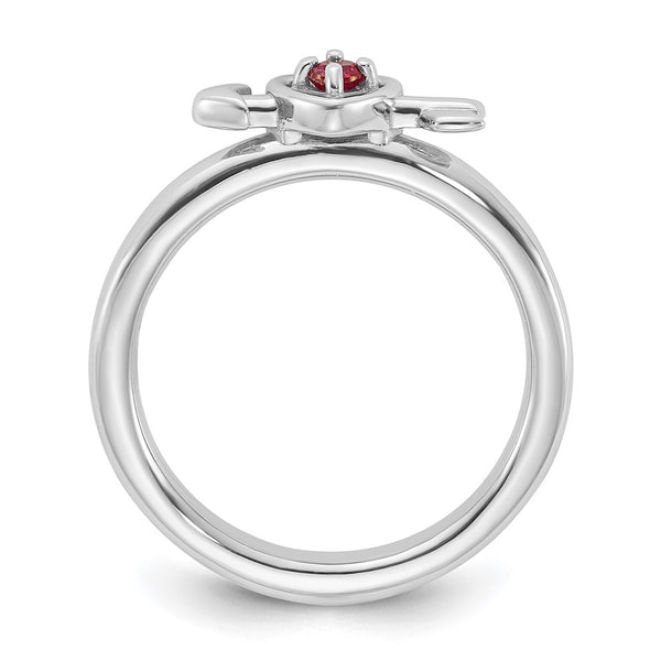 Rhodium-Plated Sterling Silver Heart Ring with Created Ruby