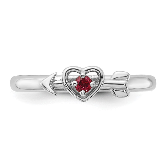 Buy High-Quality Rhodium-Plated Sterling Silver Stackable Heart Ring, Stylish Ruby Design-4