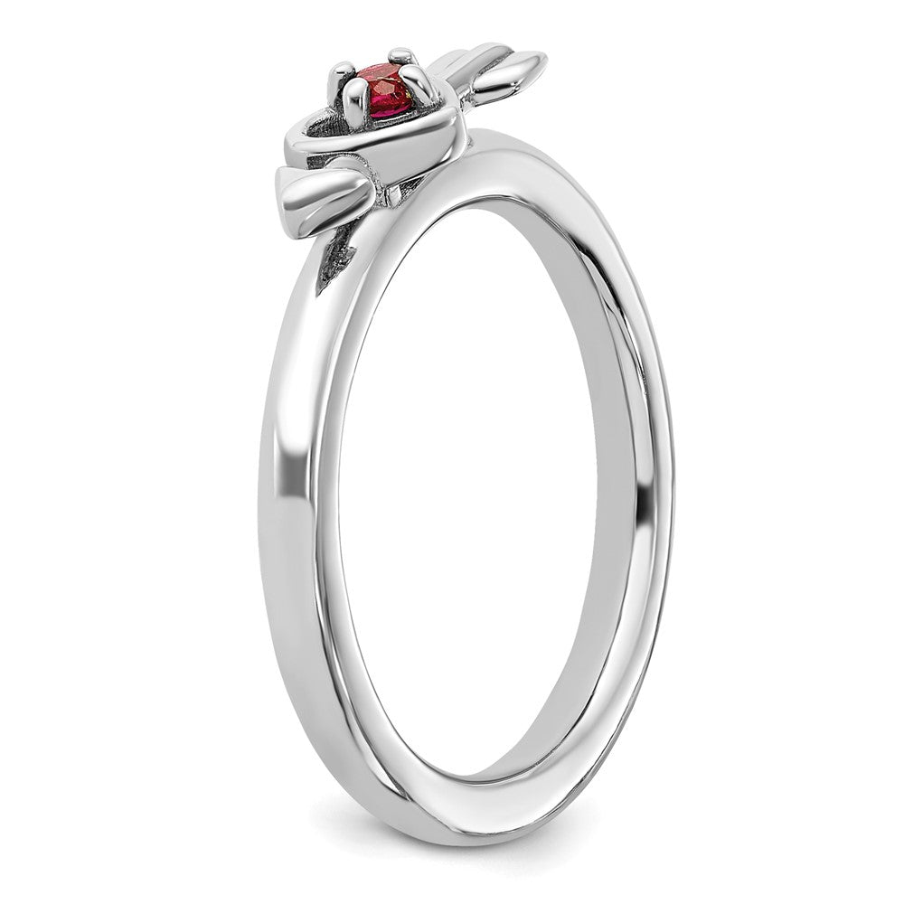 Buy High-Quality Rhodium-Plated Sterling Silver Stackable Heart Ring, Stylish Ruby Design