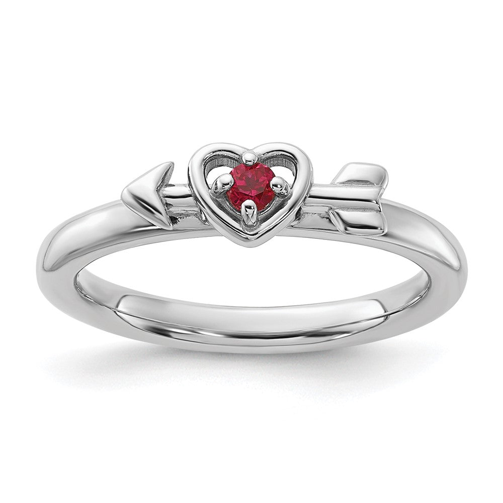 Buy High-Quality Rhodium-Plated Sterling Silver Stackable Heart Ring, Stylish Ruby Design