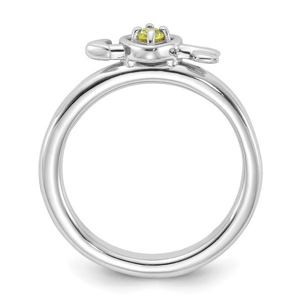 Rhodium-Plated Sterling Silver Stackable Heart Ring with Peridot Arrow