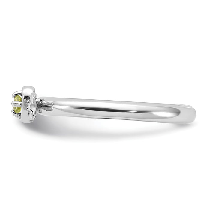Exclusive Rhodium-Plated Sterling Silver Stackable Heart Ring with Peridot - Stylish Value!-3