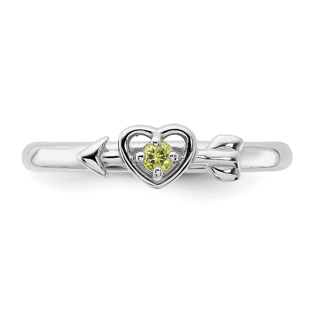 Shop Stylish Rhodium-Plated Sterling Silver Stackable Heart Ring, 14K Gold Peridot Arrow Accent