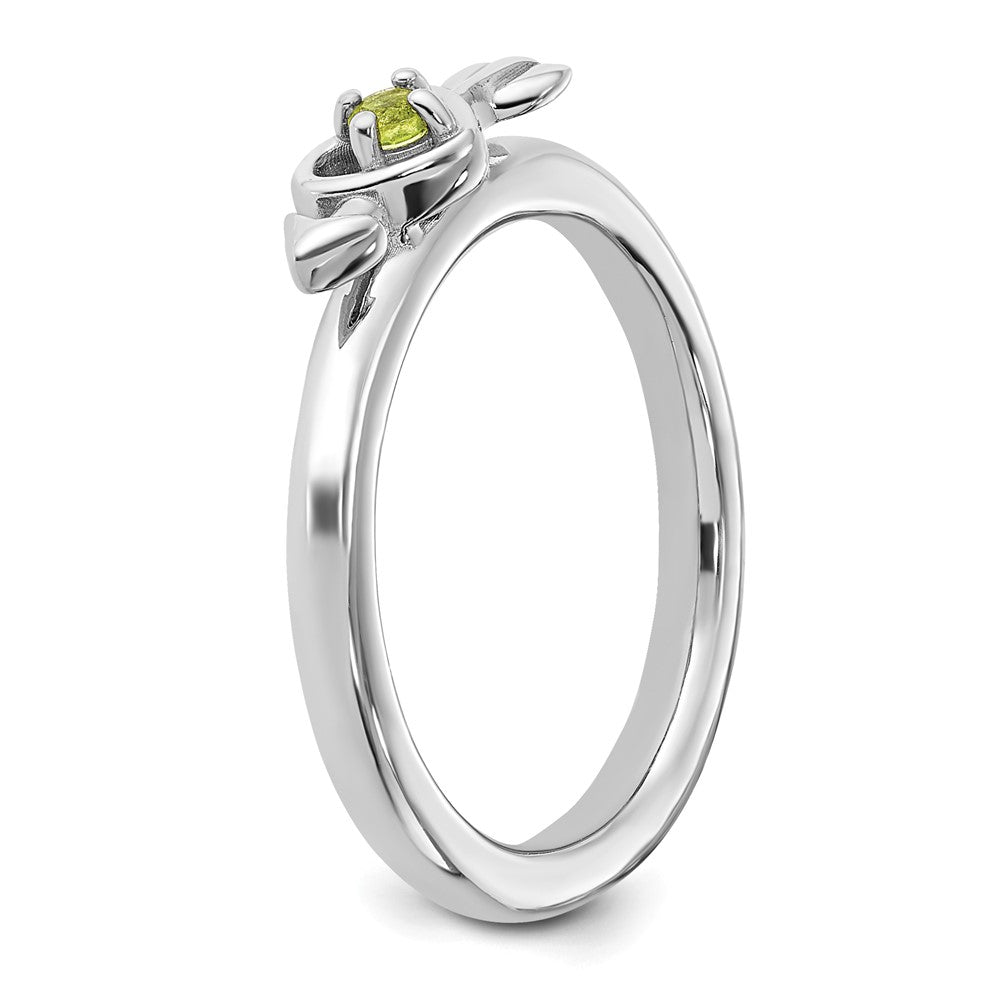 Buy Stylish Rhodium-Plated Sterling Silver Heart Ring with Peridot, .85mm