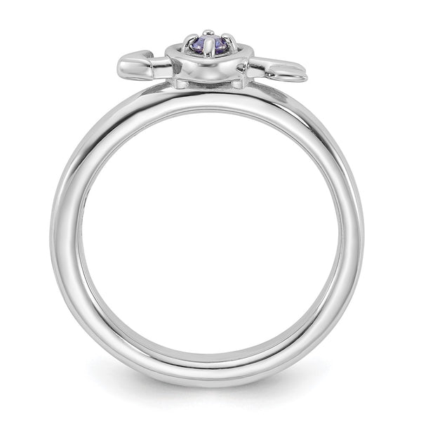 Rhodium-Plated Sterling Silver Stackable Heart Ring - Created Sapphire Arrow Accent