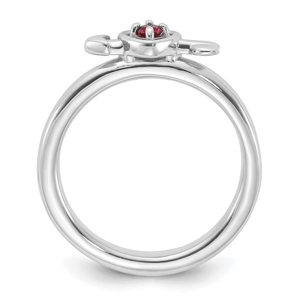 Rhodium-Plated Sterling Silver Stackable Heart Ring with Pink Tourmaline