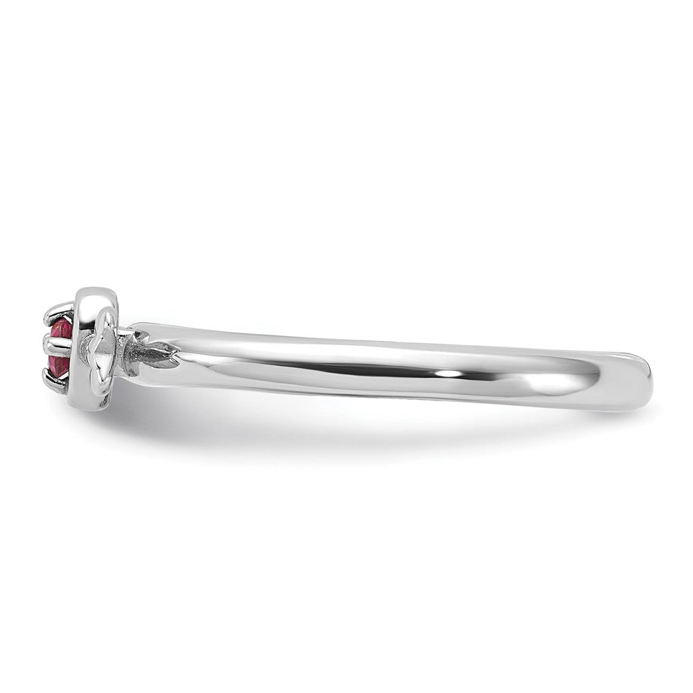 Buy Stylish Rhodium-Plated Sterling Silver Stackable Heart Ring with Pink Tourmaline