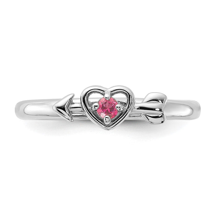 Buy Stylish Rhodium-Plated Sterling Silver Stackable Heart Ring with Pink Tourmaline-4